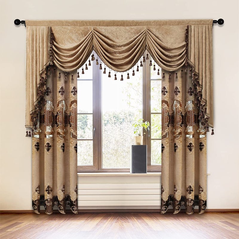 ELKCA Double-Sided Chenille Waterfall Valance for Living Room Luxury Window Curtains Valance for Bedroom (Coffee, W79 Inch, 1 Panel) - Image 3